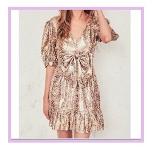 LOVESHACKFANCY Rose Gold Floral Metallic Lena Dres